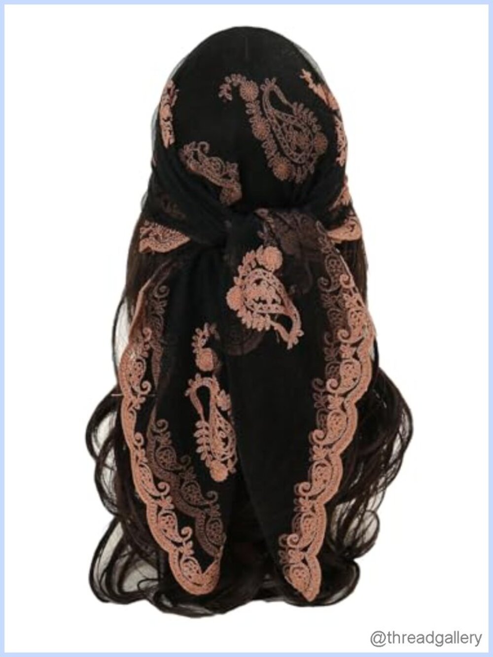 Women's Lace Hair Scarf Sheer Mesh Flower Embroidery Hair Bandana